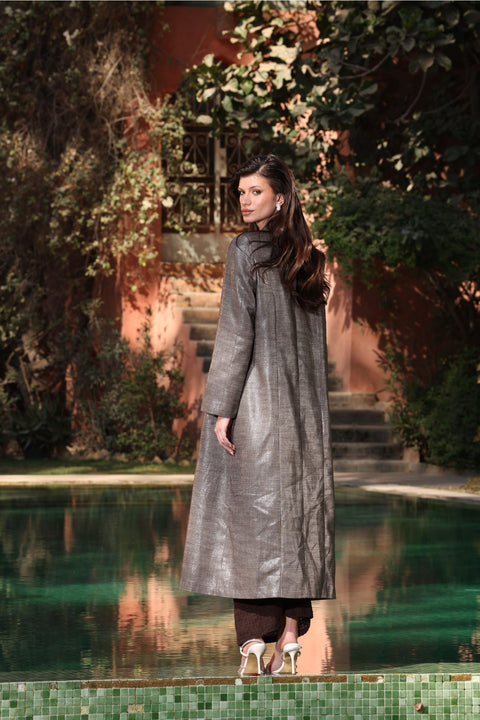 ⟡ASCENT⟡ Linen Dark Champagne Shimmer Structured Long Blazer