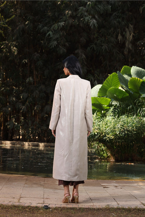 ⟡ASCENT⟡ Linen Champagne Shimmer Structured Long Blazer