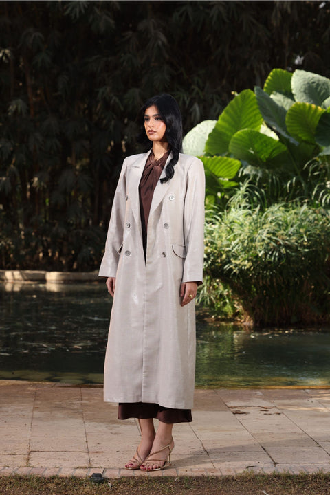 ⟡ASCENT⟡ Linen Champagne Shimmer Structured Long Blazer