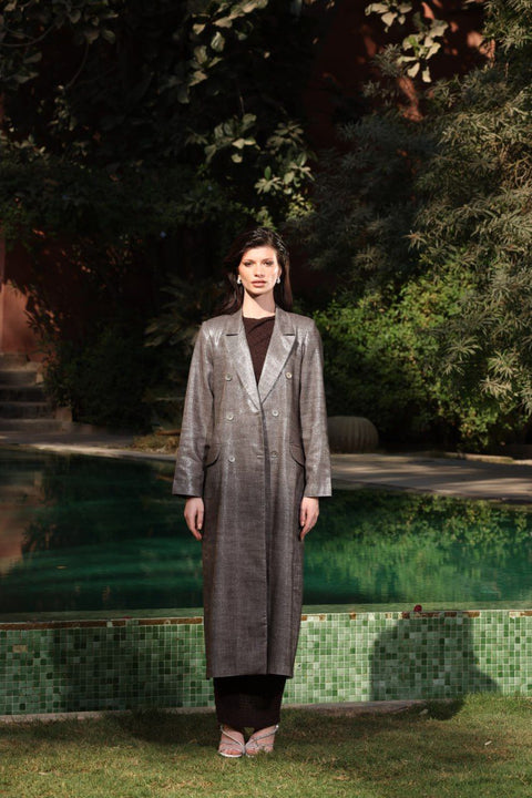 ⟡ASCENT⟡ Linen Dark Champagne Shimmer Structured Long Blazer