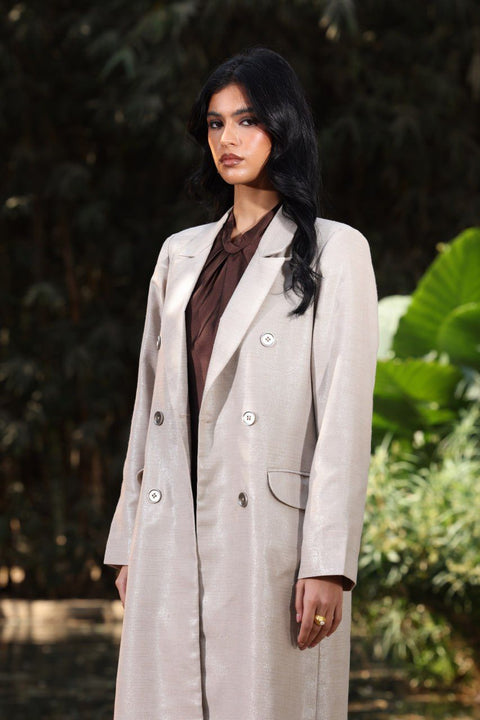 ⟡ASCENT⟡ Linen Champagne Shimmer Structured Long Blazer