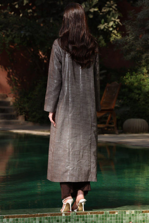 ⟡ASCENT⟡ Linen Dark Champagne Shimmer Structured Long Blazer