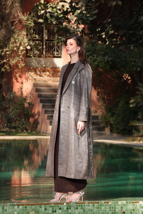 ⟡ASCENT⟡ Linen Dark Champagne Shimmer Structured Long Blazer