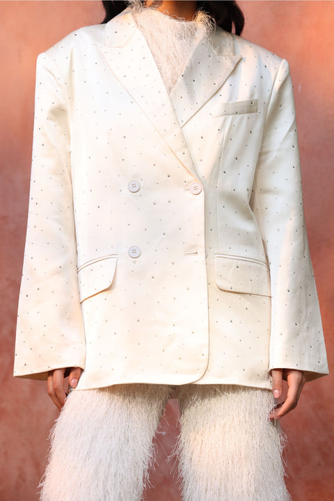 ⟡SHIFT⟡ Oversized Ivoy Crystal-Detail Blazer