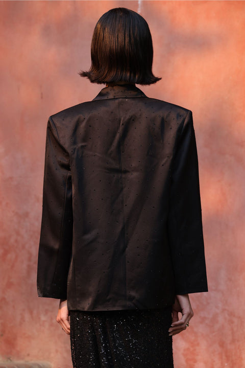 ⟡SHIFT⟡ Oversized Black Crystal-Detail Blazer