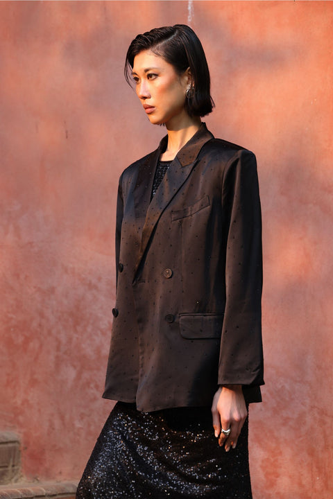 ⟡SHIFT⟡ Oversized Black Crystal-Detail Blazer