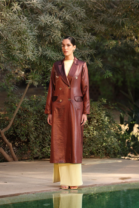 ⟡FORME⟡ Maroon Silk Tailored Long Blazer