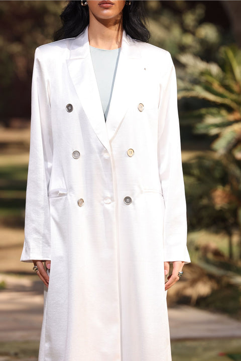 ⟡FORME⟡ White Silk Tailored Long Blazer