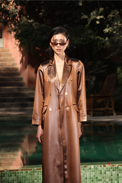⟡FORME⟡ Bronze Silk Tailored Long Blazer