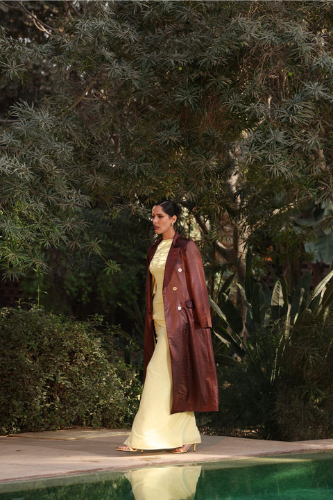 ⟡FORME⟡ Maroon Silk Tailored Long Blazer