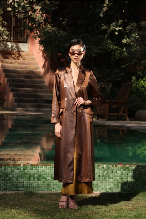 ⟡FORME⟡ Bronze Silk Tailored Long Blazer