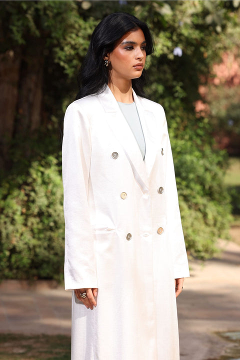 ⟡FORME⟡ White Silk Tailored Long Blazer