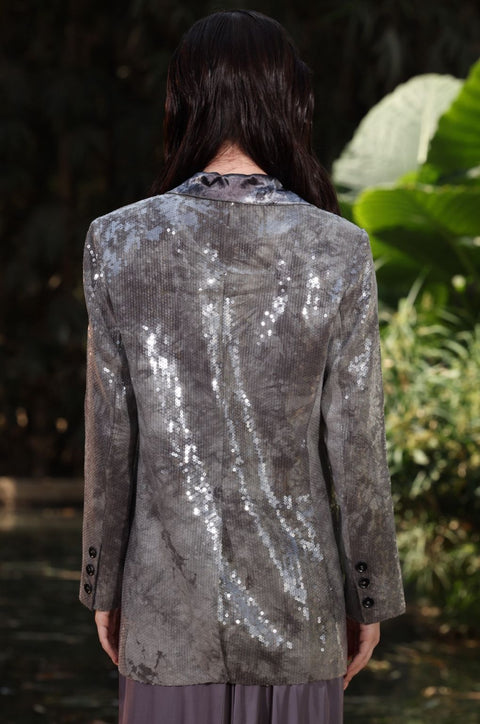 ⟡ICON⟡ Silver Sequined Double Breasted Blazer with velvet collar