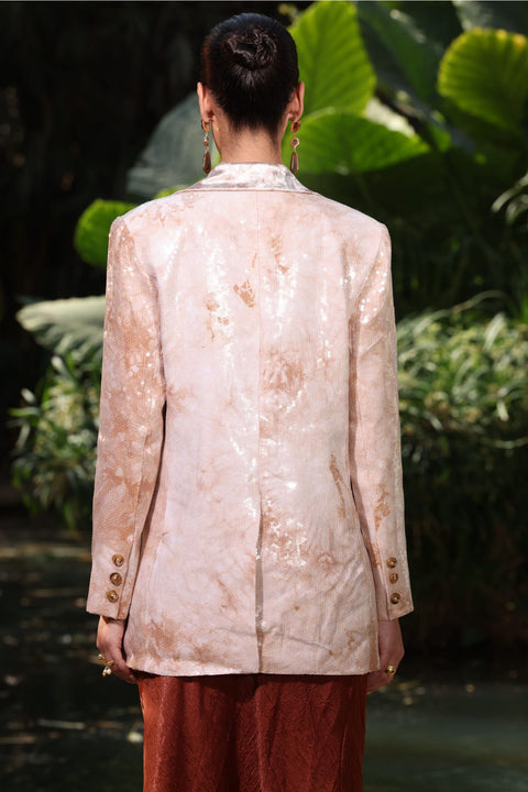 ⟡ICON⟡ Nude Sequined Double Breasted Blazer with velvet collar