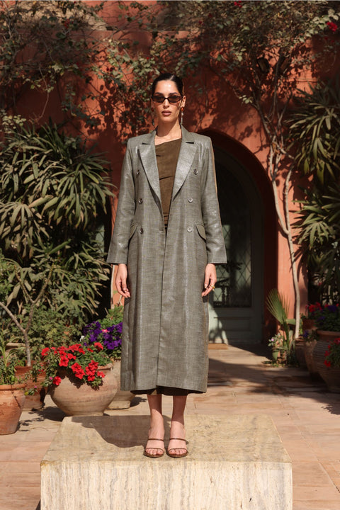 ⟡ASCENT⟡ Linen Olive Metallic Structured long Blazer