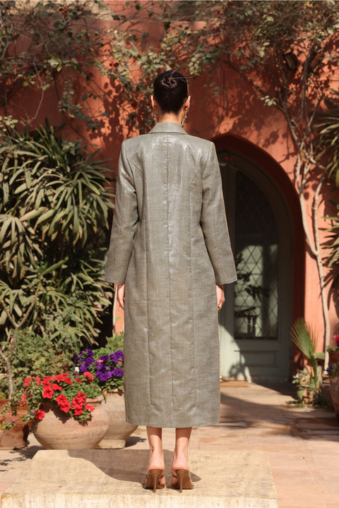 ⟡ASCENT⟡ Linen Olive Metallic Structured long Blazer