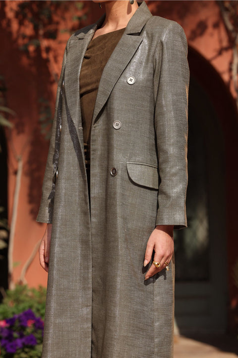⟡ASCENT⟡ Linen Olive Metallic Structured long Blazer