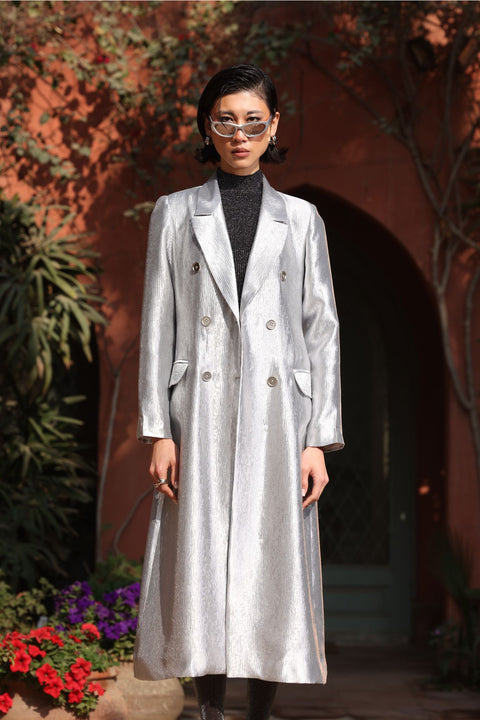 ⟡ASCENT⟡ Silver Metallic Longline Blazer